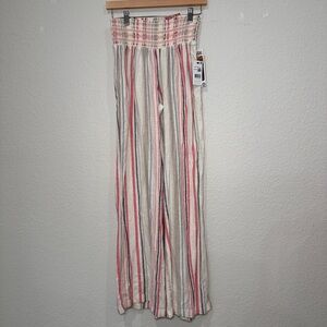Rewash Brand The Boardwalk Linen Blend Striped Wide Leg Pants Natural Red Blue M